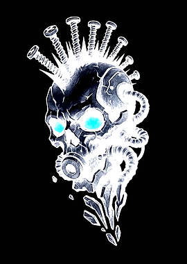 Cyberpunk Skull with Screws and Gas Mask
