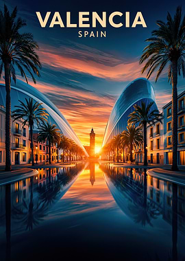 Valencia Spain Cityscape at Sunset