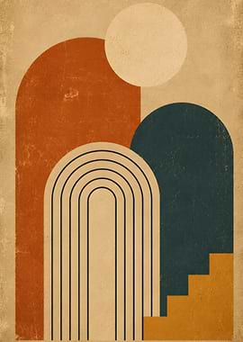 Mid-Century Modern Abstract Arch and Circle Bauhaus