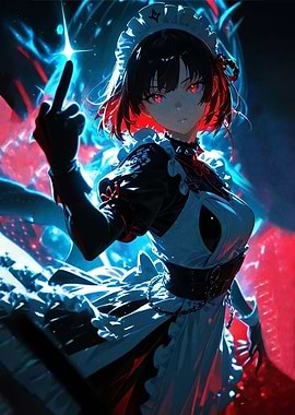 Anime Maid with Fiery Eyes