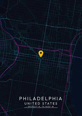 Philadelphia Map with Location Pin