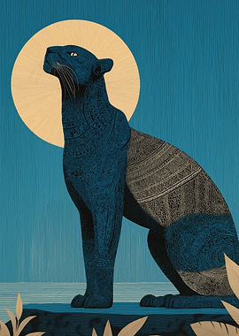 Stylized Black Panther with Sun Halo