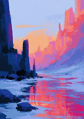 Fantasy Landscape with Colorful Sky