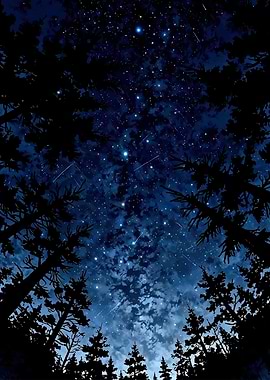 Starry Night Sky Over Forest