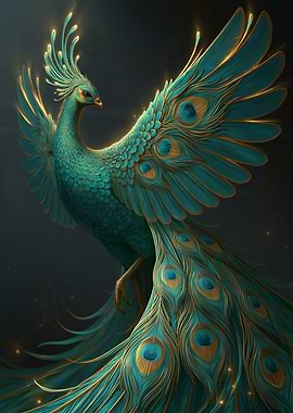 Majestic Teal and Gold Peacock