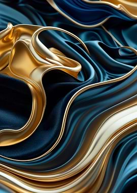 Abstract Gold and Teal Fabric Waves