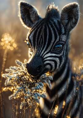 Cute Baby Zebra Eating Golden Grass