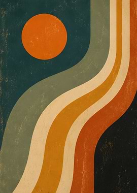 Retro Sun and Waves, Sunset Flow Bauhaus