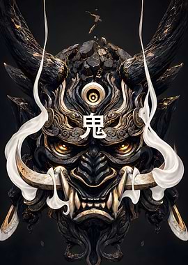 Oni Mask with Japanese Kanji