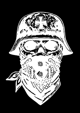 Skull in German Helmet with Bandana