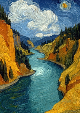 Van Gogh Style River Landscape