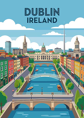 Dublin Ireland Cityscape Illustration