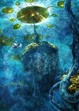 Underwater Alien Flora and Submersible