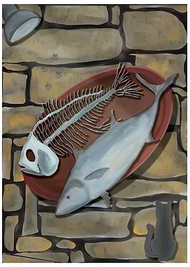 Cat Watching Fish Remains