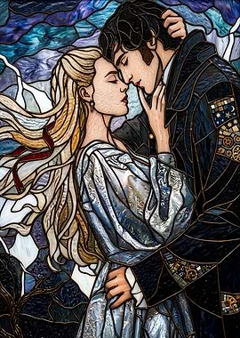 Couple in Stained Glass Embrace