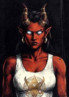 Demonic Woman with Horns and Pentagram
