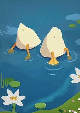 Ducks diving in a pond