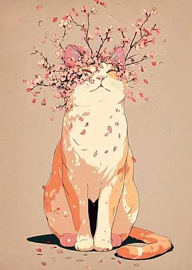 Cat with Cherry Blossoms