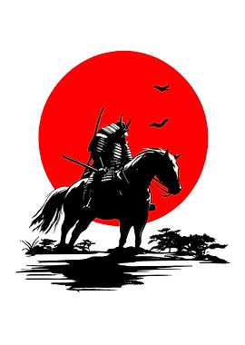 Samurai on Horseback at Sunset