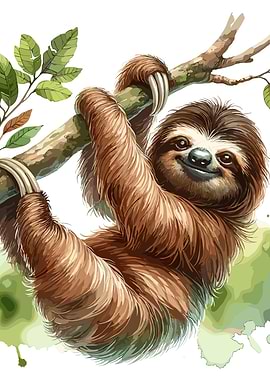 Cute Sloth Hanging on a Branch