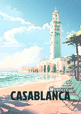 Casablanca Morocco Vintage Mosaic Poster