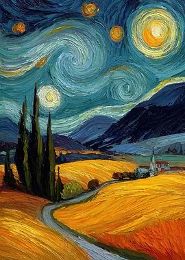 Starry Night Landscape Painting