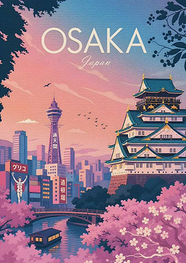 Osaka Cityscape with Castle and Tower