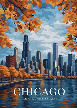 Chicago Skyline in Autumn