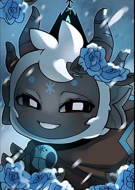 Cute Character with Blue Roses