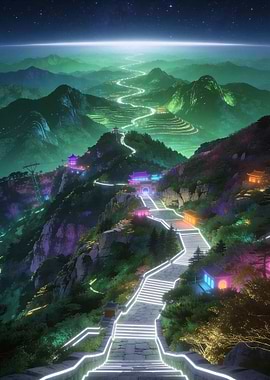 Enchanted Mountain Path at Night