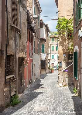 Narrow European Street with Cobblestones