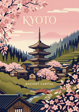 Kyoto Ancient Capital Cherry Blossom Poster