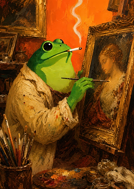 Frog Artist Painting Portrait