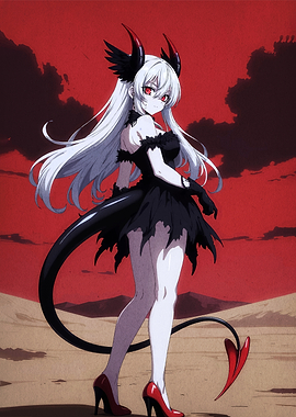 Anime Demon Girl in Black Dress