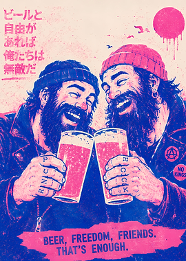 Two men toasting with beer