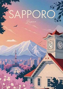 Sapporo Japan Vintage Travel Poster
