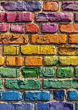 Colorful Rainbow Brick Wall Photography