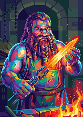Dwarf Blacksmith Forging a Sword