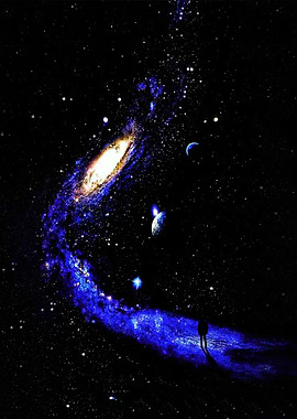 Lone figure in a cosmic nebula