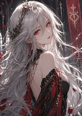 Anime Vampire Queen with White Hair