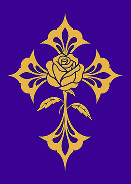 Golden Rosy Cross on Purple Background