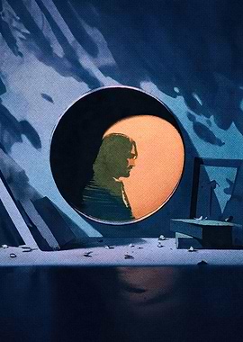 Silhouette of a person in a circular frame