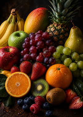 Assortment of Fresh, Wet Fruits