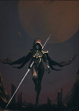 Sci-fi warrior with glowing staff