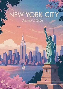 New York City Skyline with Statue of Liberty