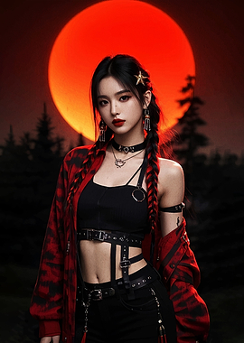 Goth-inspired woman with red moon