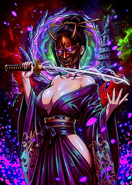 Oni Masked Woman with Katana