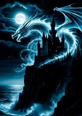 Dragon Overlooking Castle by the Sea