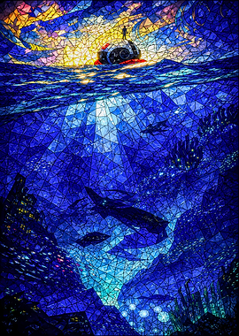 Stained Glass Underwater Cityscape
