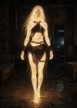 Glowing Woman in Dark Room
